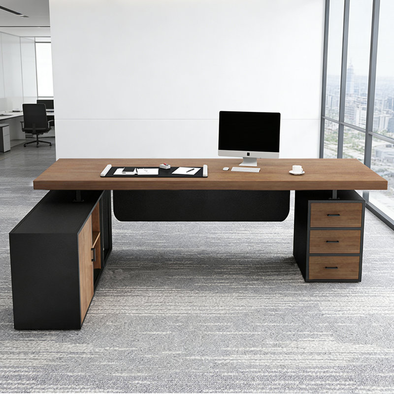 Bureau de direction en bois massif en L noyer avec tiroirs, H 29,53 po x l 86,61 po x P 59,06 po, Retour à gauche