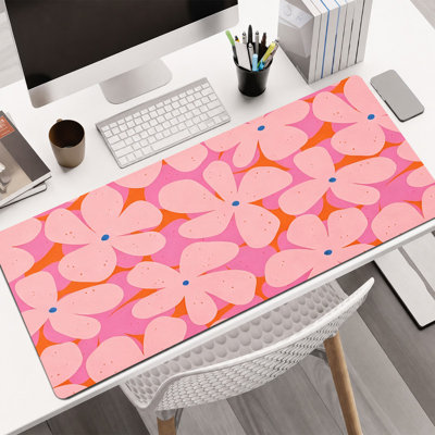  Rubber Mouse Pad, Smooth Microfiber Surface, Non-Slip Base, Rounded Edge Decorative Mouse Mat for Office & Gaming, Pink Orange Abstract Bloom