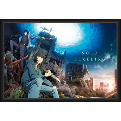  Officially Licensed Solo Leveling - Key Art Framed Art Poster - 24 x 36 Inch - Sturdy Engineered Wood Frame with Plexi Glass - Ready to Hang