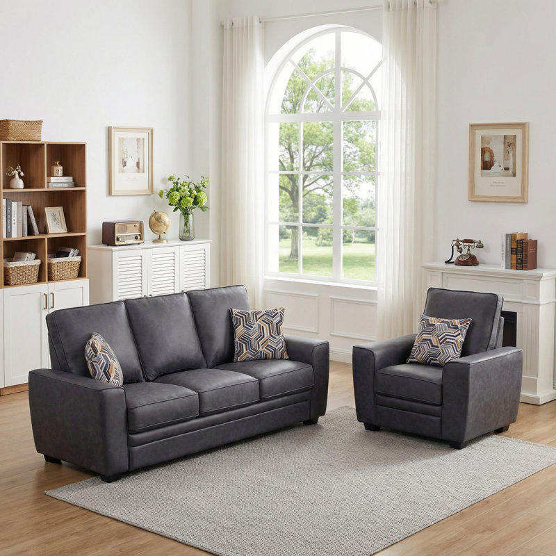 Ensemble de salon en tissu 2 pièces avec fauteuil et canapé Marciniak, Gris