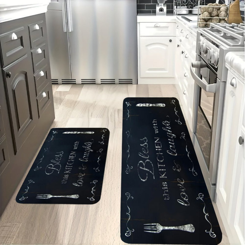 Tapis de cuisine noir, lot de 2, pour cuisine et salle à manger