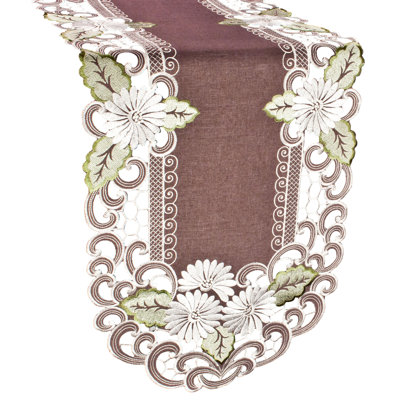 Reanna White Daisy Green Leaves Table Runner