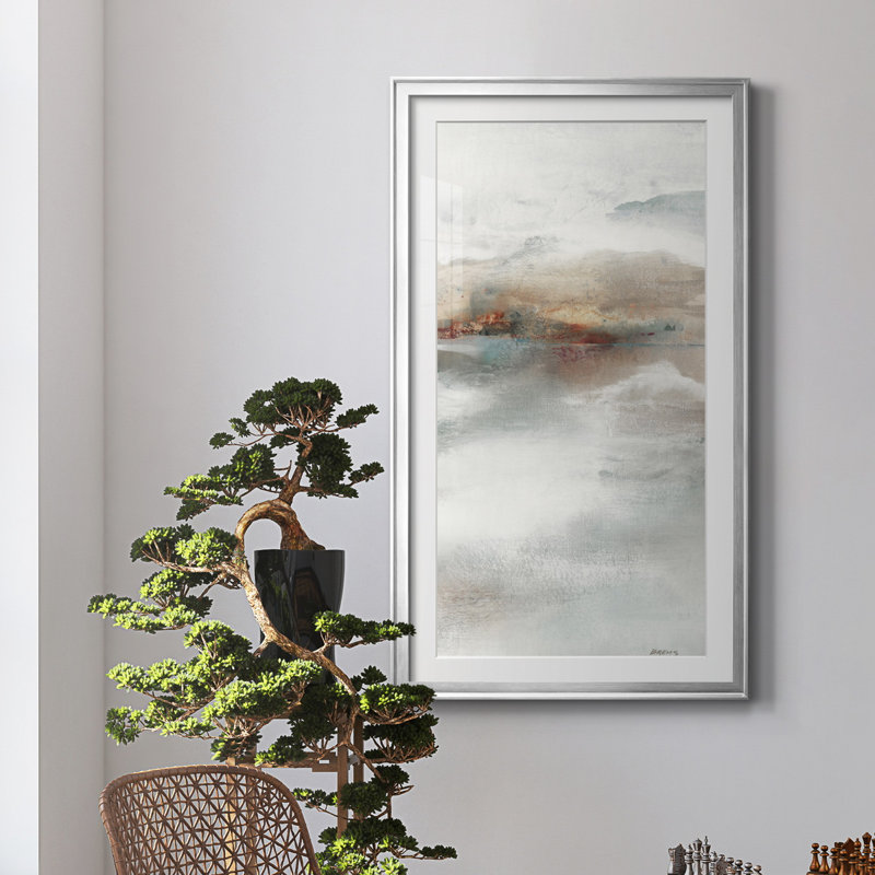 «Rising Veil V», reproduction d'art, H 22,5 po x l 42,5 po x P 1,5 po, Papier avec cadre argenté, Blanc