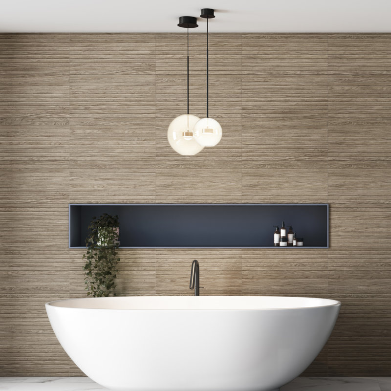 Woodstrip 11-3/4 In. X 23-1/2 In. Fluted Ceramic Wood Look Wall Tile, Brown
