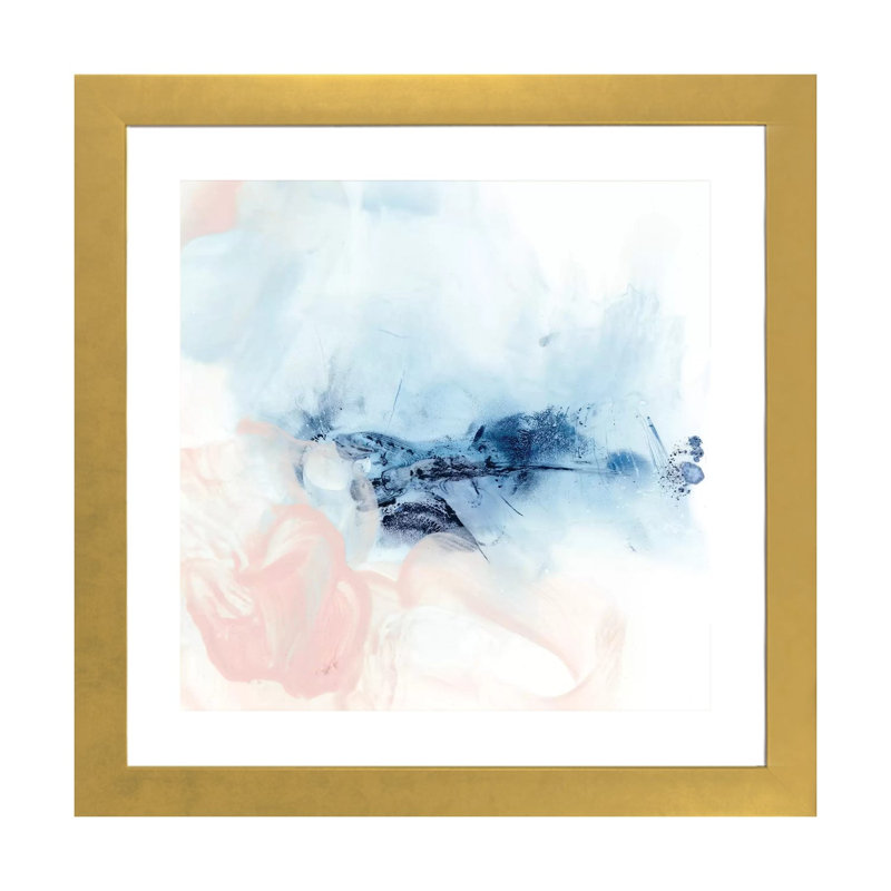 Indigo & Blush I par Ethan Harper - reproduction d'art, H 24 po x l 24 po x p 1 po, Papier encadré doré, Blanc