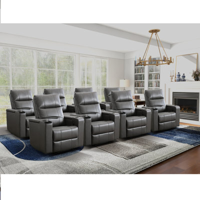 33.1" Wide Modern Electric Power Breathable Vegan Leather Reclining Home Theater Seat with Arm Table (Set of 8)