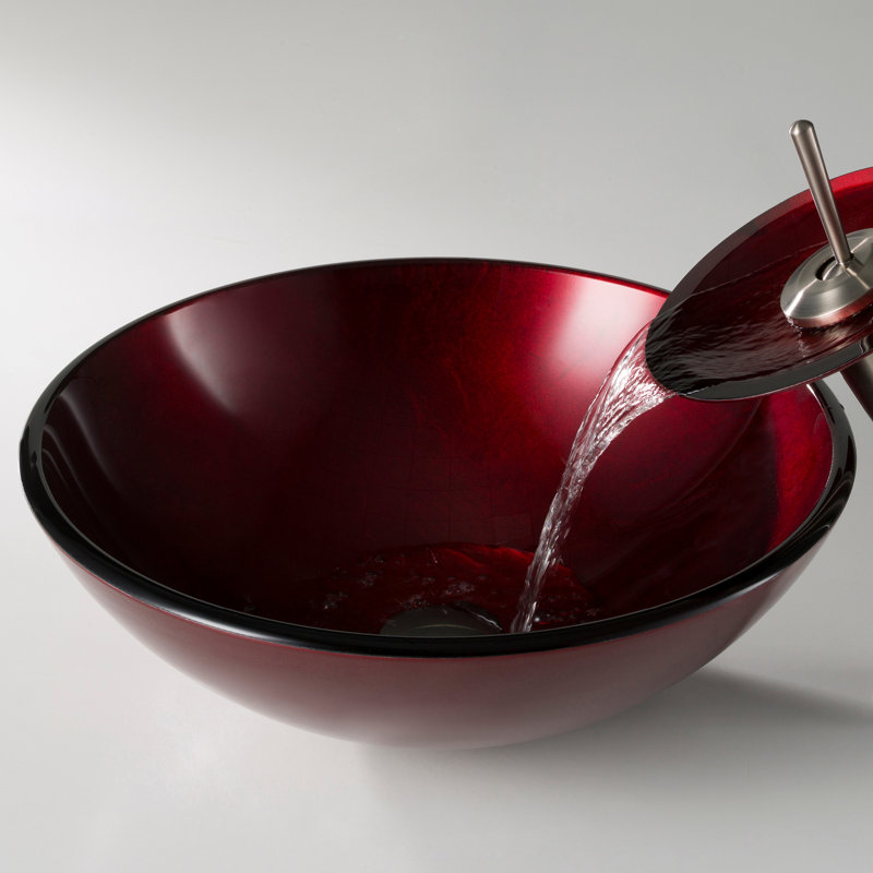 Irruption Glass Circular Vessel Bathroom Sink, Red
