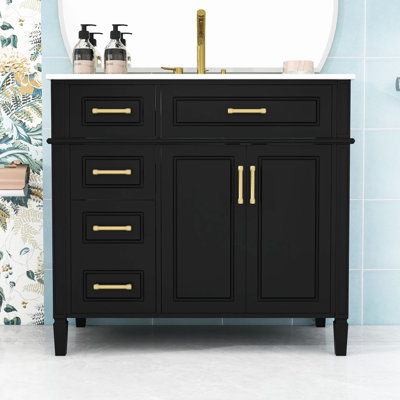 Bathroom Vanity with Sink, Drawers, 2 Doors and Adjustable Shelf