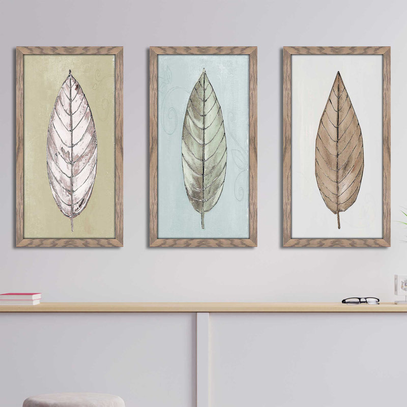 «Neutral New Leaf Trio», reproduction de 3 pièces sur acrylique, H 33,5 po x l 52,5 po x P 1 po