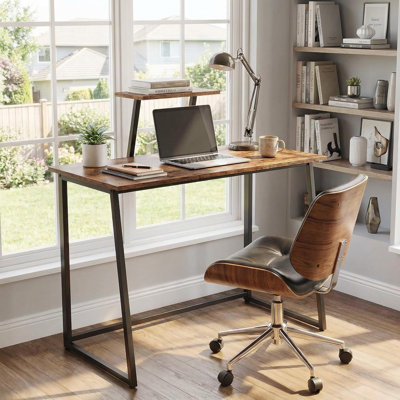 31.5" Folding Desk for Small Spaces with Raised Shelf, Compact Computer Table with Metal Frame