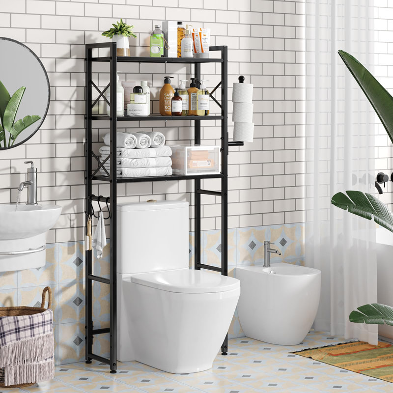 Over The Toilet Storage Rack with Toilet Paper Holder, Black