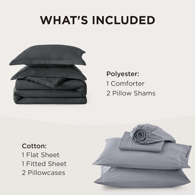 Ensembles d'édredon 100% coton, Gris foncé, Édredon grand + 2 taies décoratives + 2 taies d'