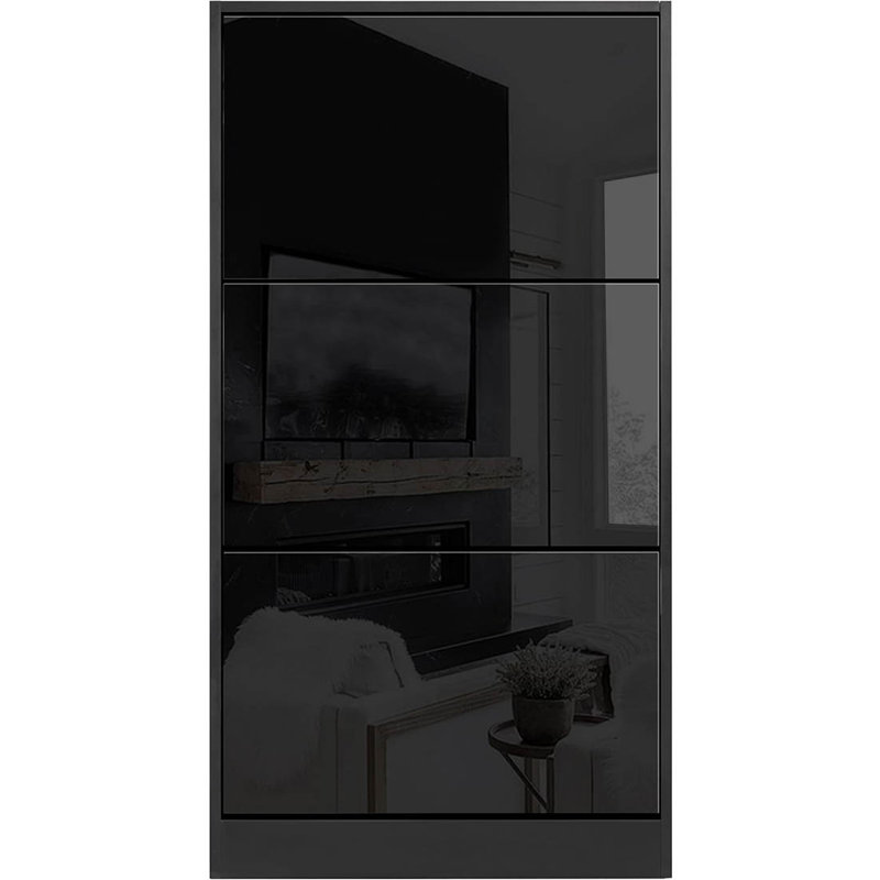 18 Pair Shoe Storage Cabinet, High Gloss Black