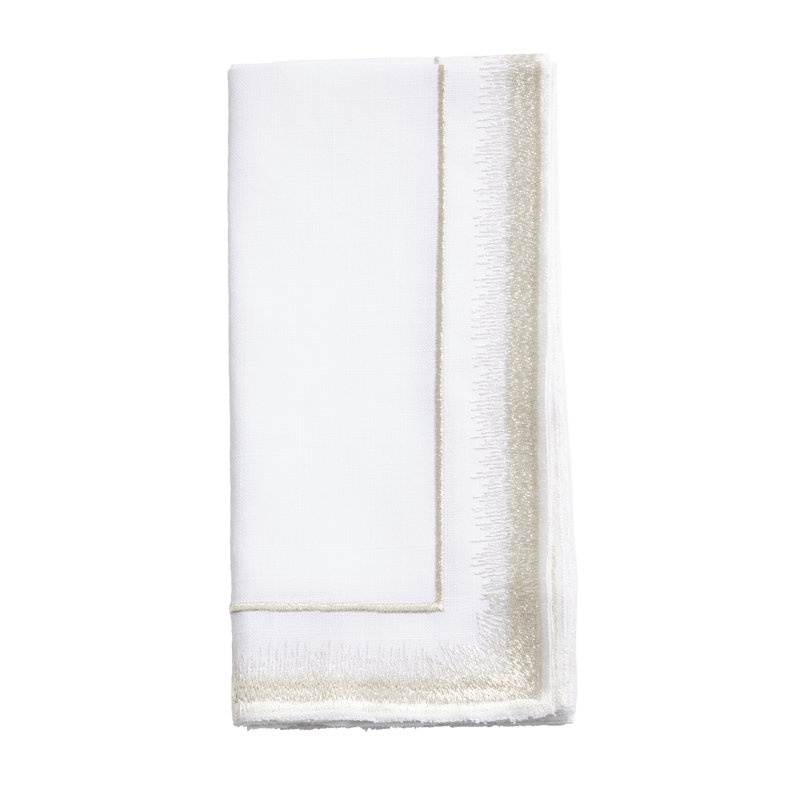 Ensemble de 4 serviettes de table élégantes et brodées, Blanc / Champagne