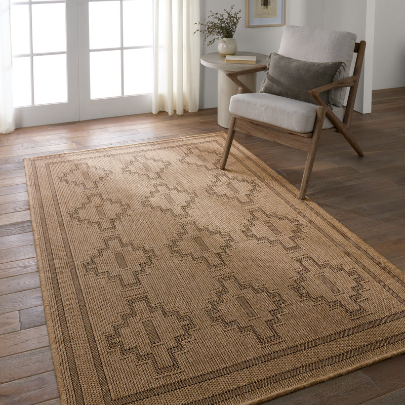 Tapis oriental en polypropylène tissé à la machine brun / noir Medich, Rectangle 9 pi x 12 pi