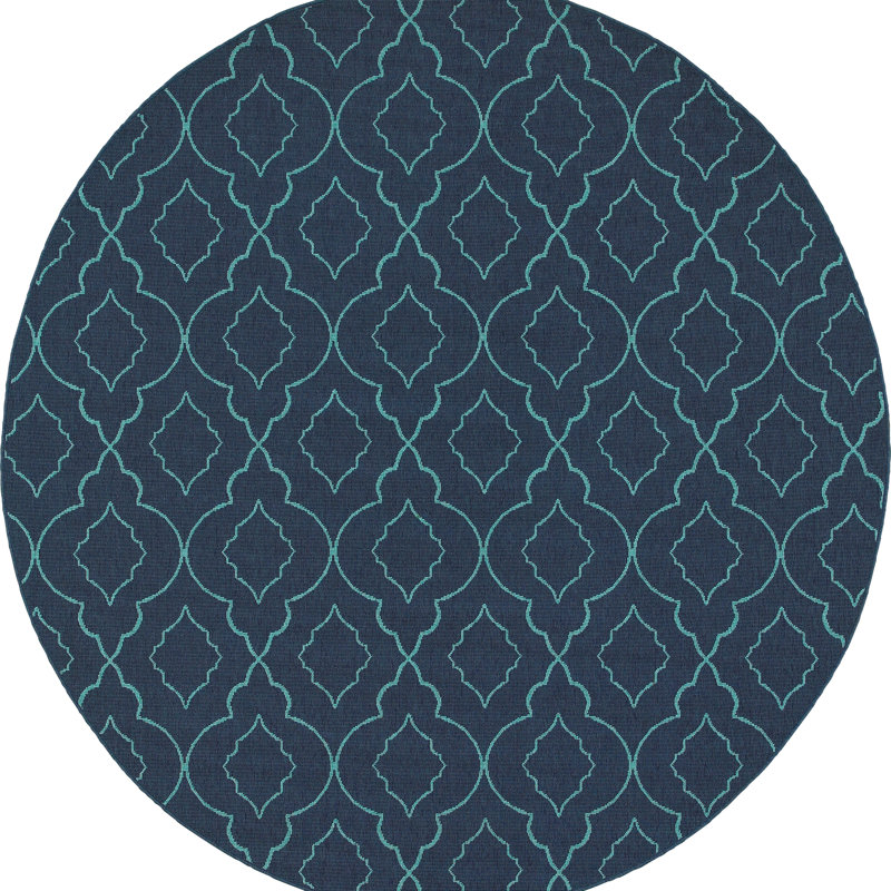Deltana Geometric Power Loomed Indoor / Outdoor Rug, Round 7'10"