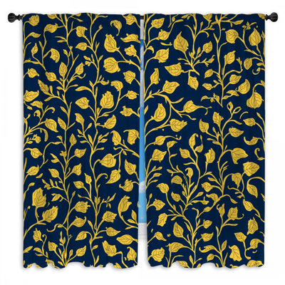 Rideaux de fenêtre à motif floral jaune et obscurcissant - 2 panneaux