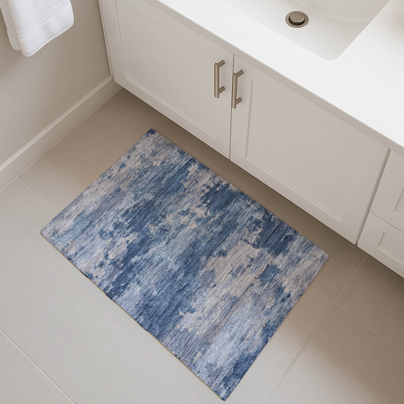 Premium Machine Washable Mayfield AMF2075 Abstract Rug, 1'8" x 2'6", Navy