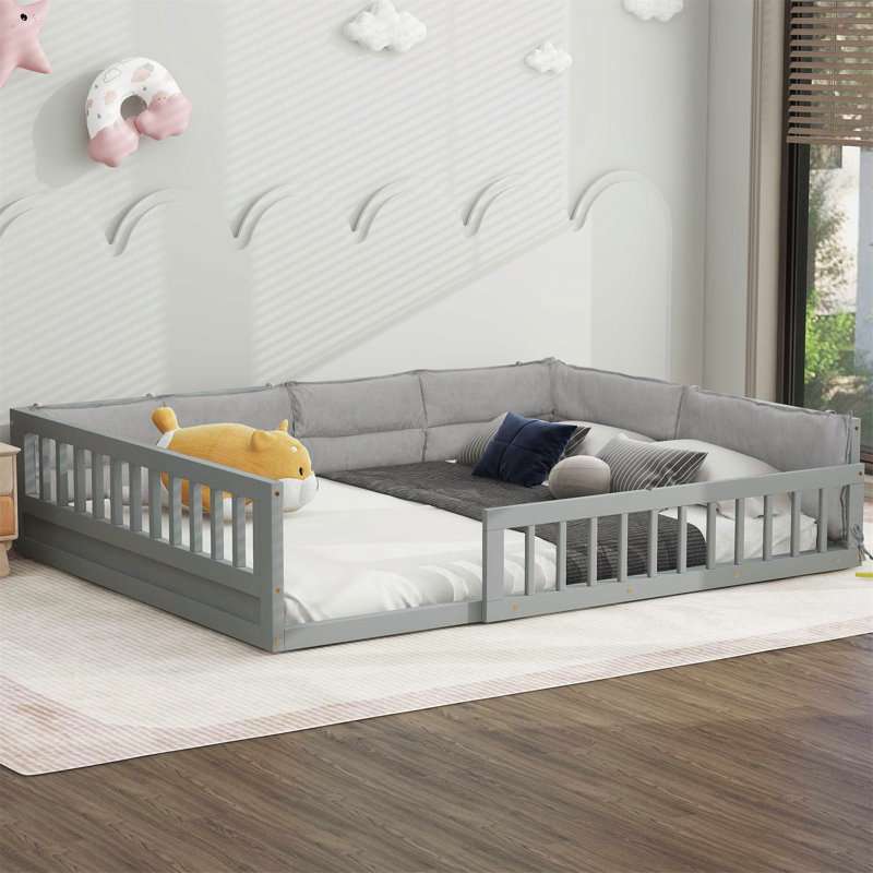 Sturdy Wood Platform Bed with Guardrail and Pillow for Relaxing Sleep
