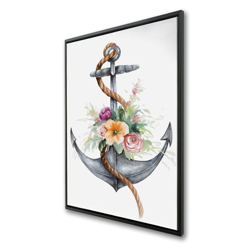 Bateau ancre avec fleurs - Toile encadrée Home Decor Art