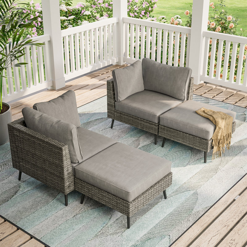 4 Pieces Sectional Seating Group With Cushions, Gray Cushion/Gray Frame