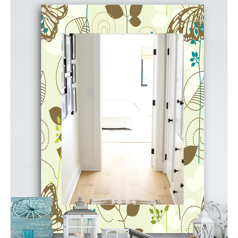 Miroir mural traditionnel avec papillon des feuilles, H 39,4 po x l 29,5 po