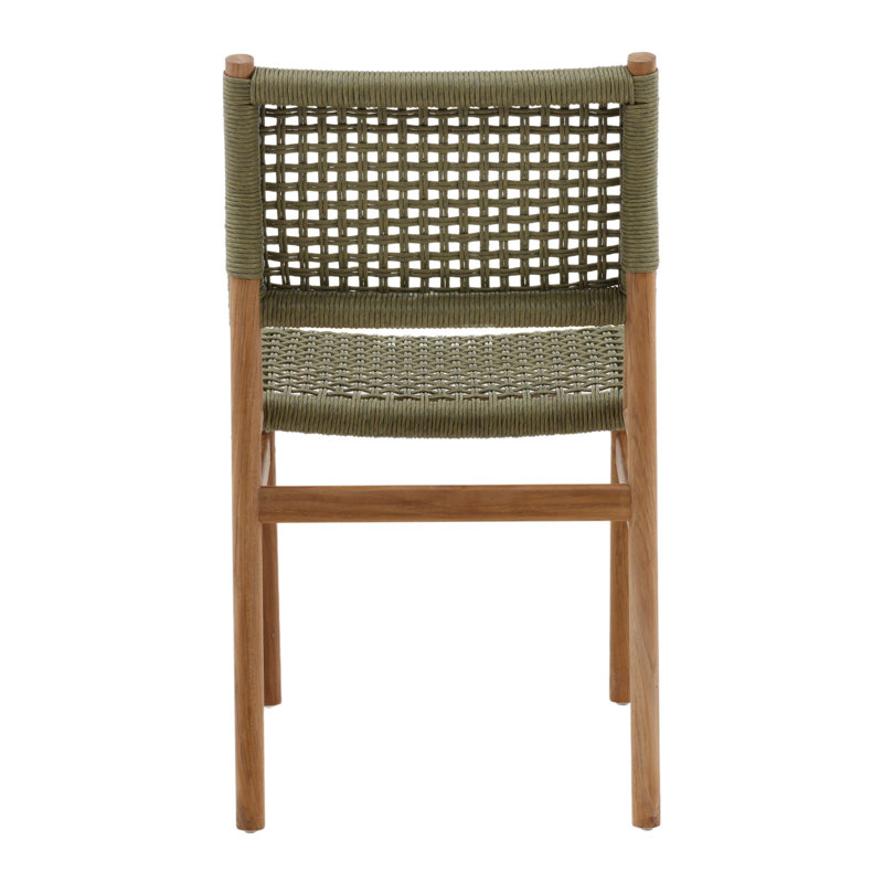 Francisca Outdoor Teak Wood Upholstered Dining Chair (Set of 2), Green