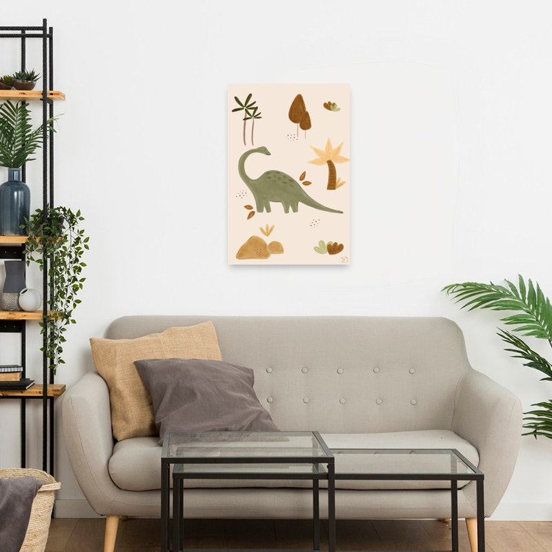 Gentle Green Dinosaur Abstract Contemporary Landscape Nature Wall Art Print, 60.96cm H x 40.64cm W
