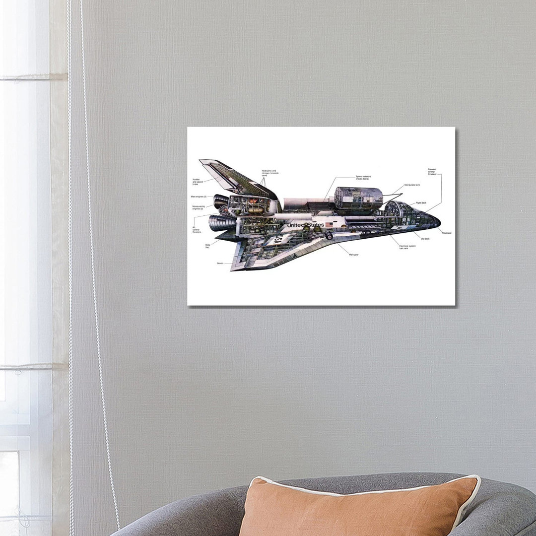 Illustration Of An Orbiter Cutaway View Of A Space Shuttle by Stocktrek Images - Wrapped Canvas Print