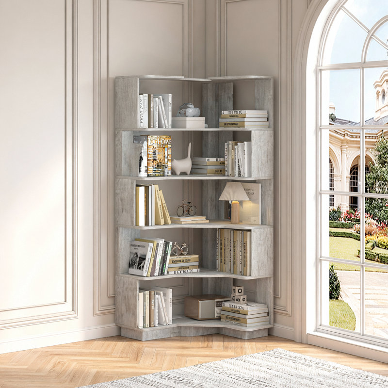Bibliothèque de coin autoportante de 90 cm avec sécurité anti-basculement, rangement ouvert et 5 options de couleur pour la décoration intérieure