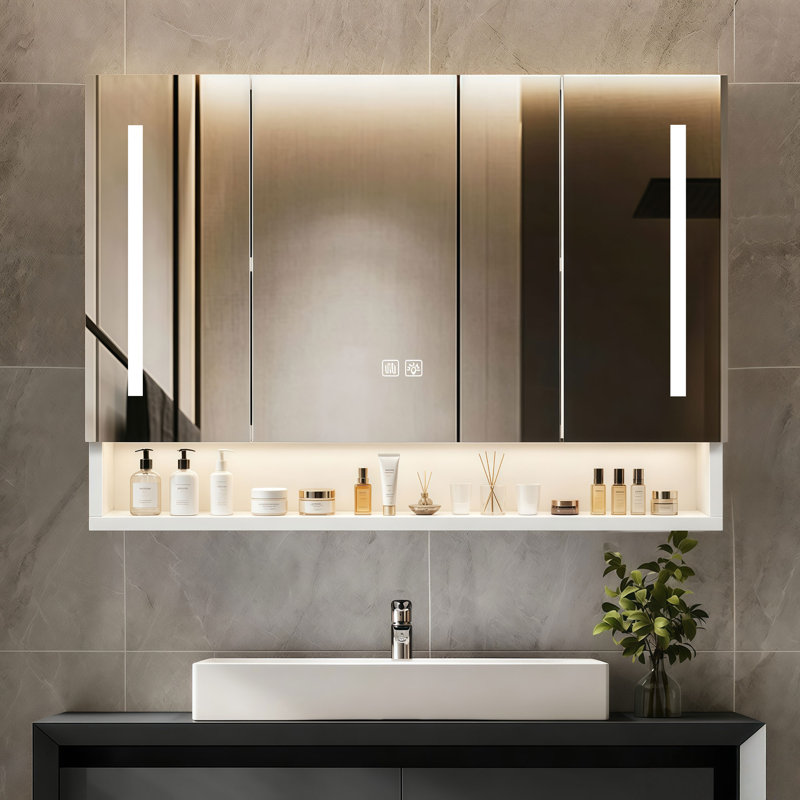 39"W x 28"H 3-Door Bathroom Medicine Cabinet with Mirror, LED Lights, Defogger
