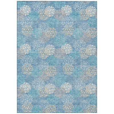 Tapis extérieur lavable à pois bleu ciel et ivoire 5 pi x 8 pi