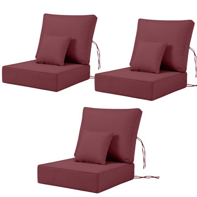 Outdoor Chair Cushions 24 x 24  x 6  Inch, Outdoor Replacement Cushion Set of 3, Back & Seat Patio Cushions for Outdoor Furniture,  Weather Resistant Patio Chair Cushions with Removable Cover and Straps, Red