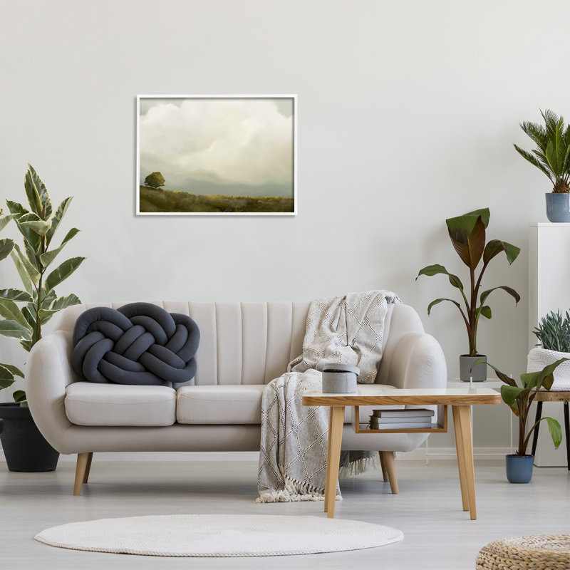 Az-341 - Imprimé de nuages sur pâturages, H 24 po x l 30 po x P 1,5 po, Giclée encadrée blanc bord de mer