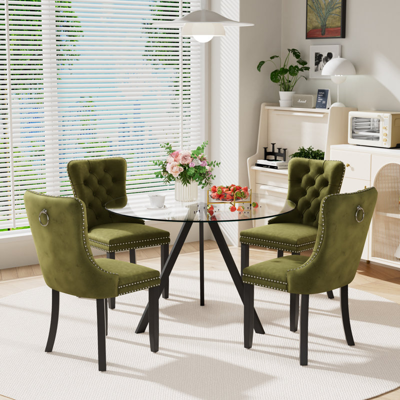 5-Piece Pedestal Dining Set, Olive Green, 30" H x 39" W x 39" D