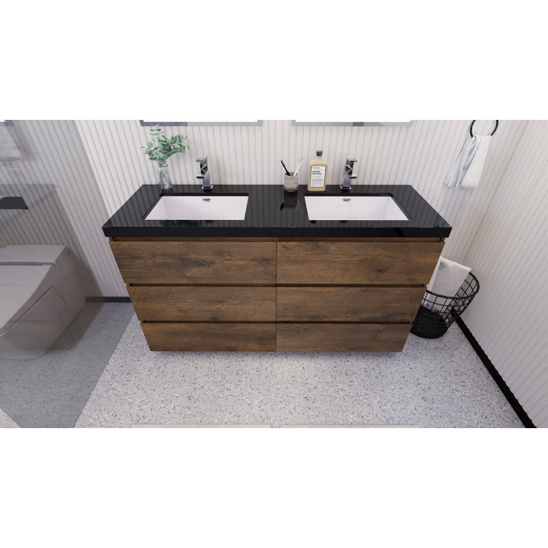 Reyes 58.5'' Double Bathroom Vanity Base Only, Rosewood