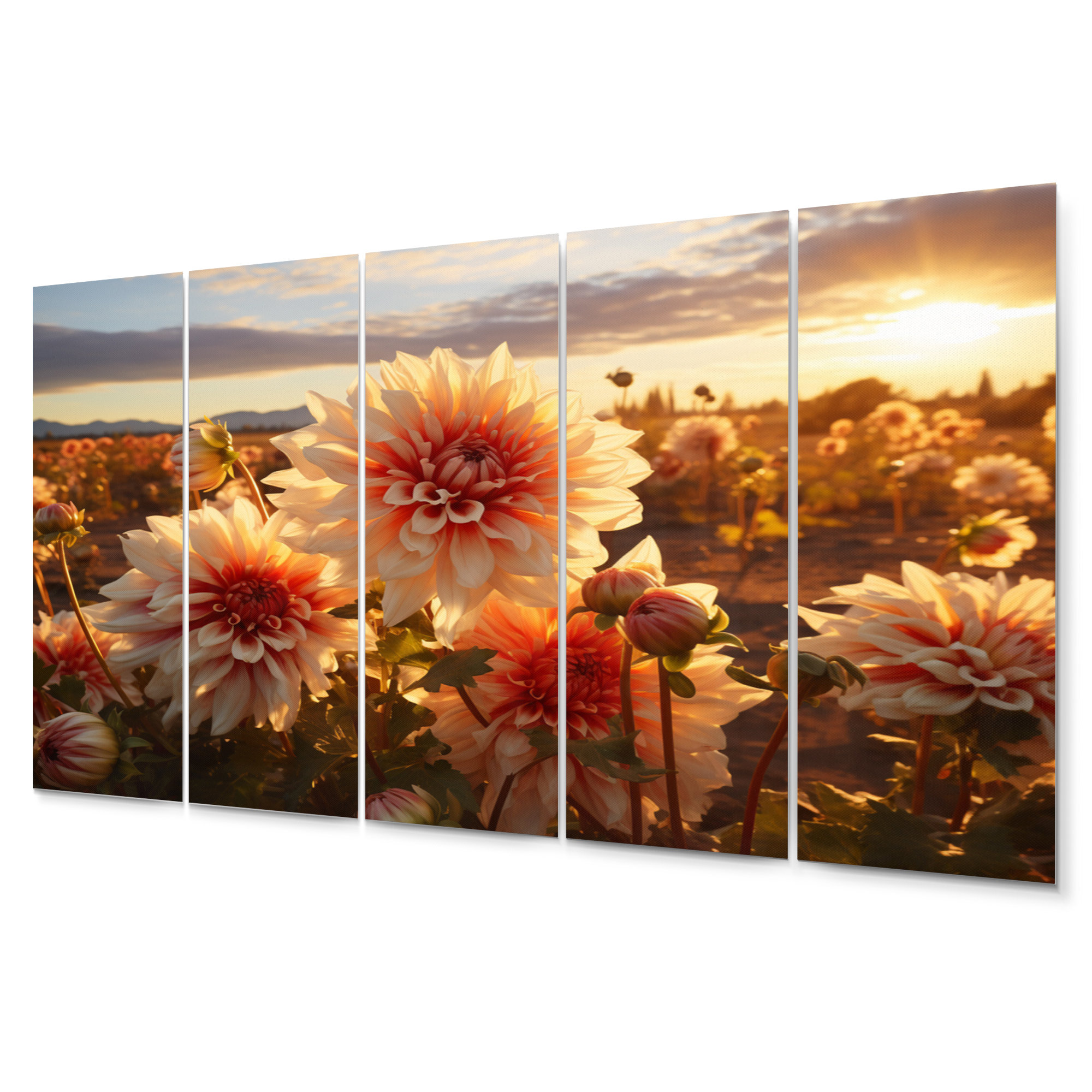 Latitude Run® Dahlia Field At Sunset - Floral Metal Wall Art Living 