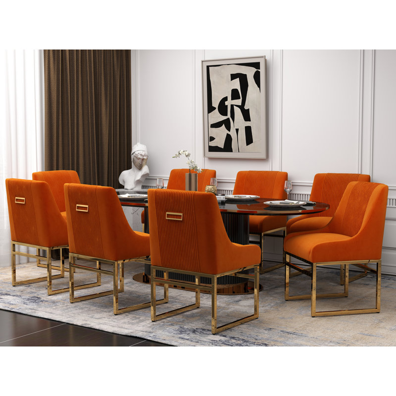 Baudel Velvet Side Chair, 8, Orange