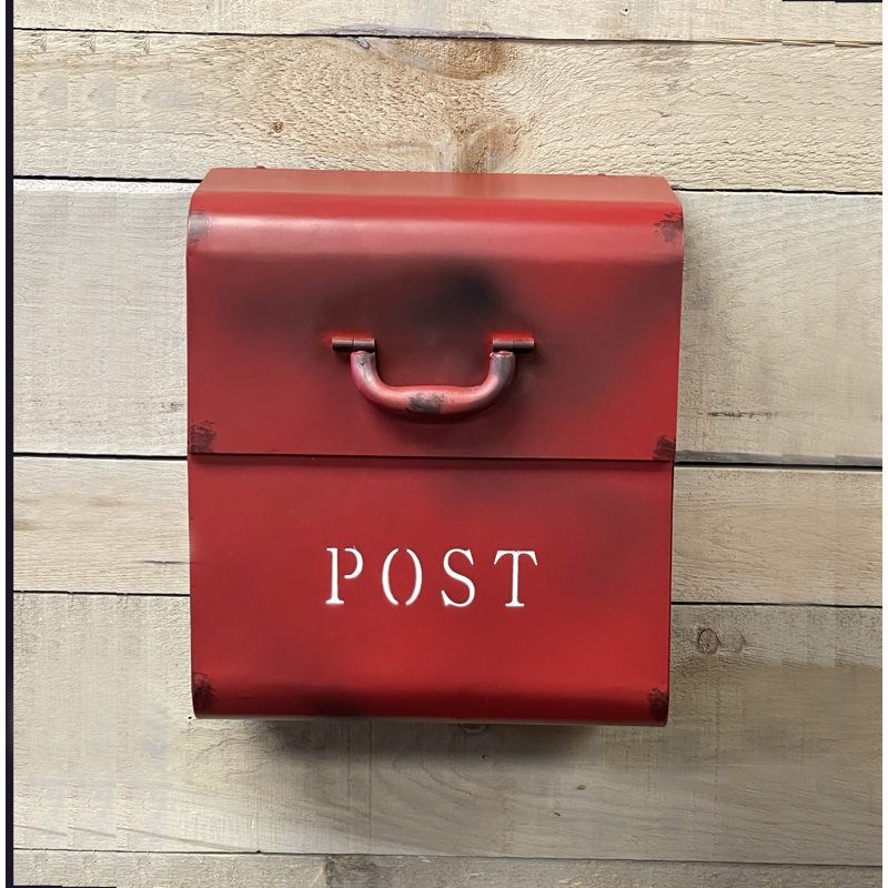 Rustic Red Aluminum Wall Mounted Mailbox with Handle