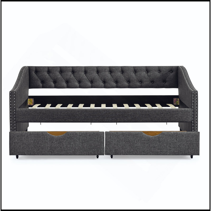 Daybed With Drawers Upholstered Tufted Sofa Bed, With Button On Back And Copper Nail On Waved Shape Arms(81.5''X4''x30.5'')