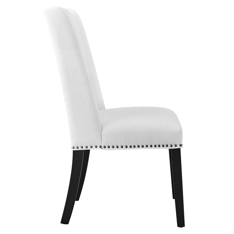 Elegant White Leather Upholstered Parsons Side Chair with Nailhead Trim