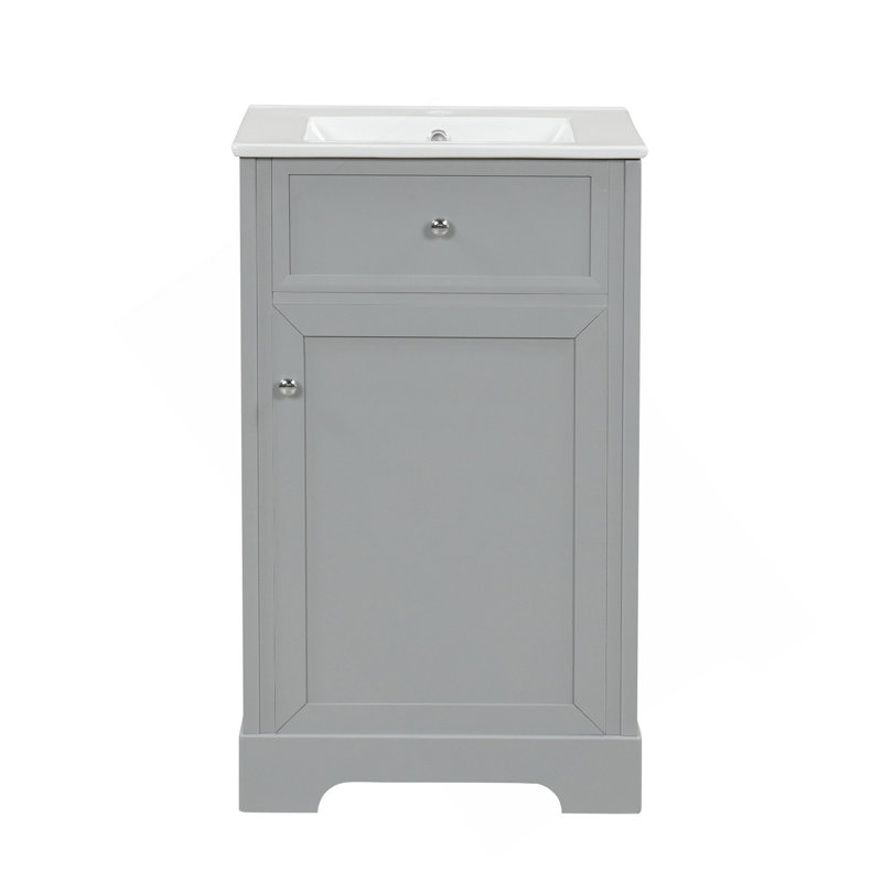 Meuble-lavabo de 20 po avec lavabo, armoire de salle de bain avec porte à fermeture douce, support de rangement et tablette réglable, gris