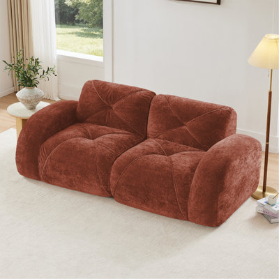 2-Seater Tufted Sofa Couches With Boneless Sofa,Soft Velvet Fabric,Bottom Anti-Slip Design,32D High Density Sponge,Ergonomic Design Bottom,No Assembly Required,Fits Living Rooms