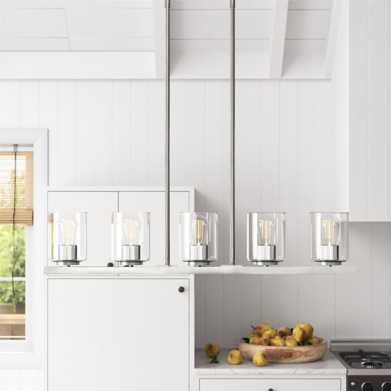 Luminaire suspendu linéaire à 5 lumières pour îlot de cuisine Raelyn, Satin platine