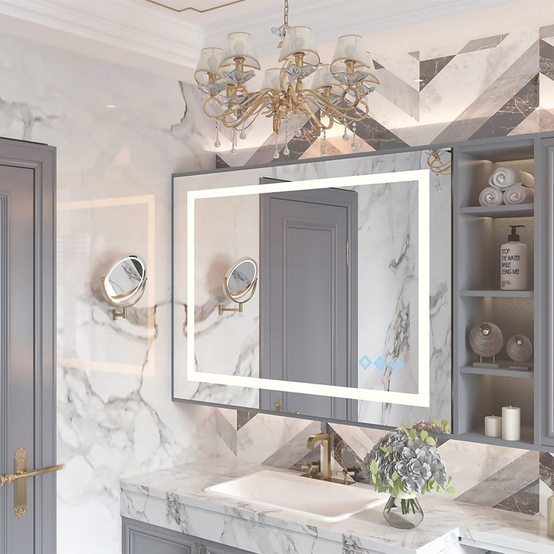  Miroir de salle de bain à DEL brillant brossé 3000-6000K avec lumières, miroir de meuble-lavabo mural à intensité variable et à intensité variable avec miroir pour salle de bain