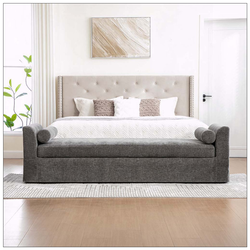 Banc de bout de lit avec accoudoirs de 88,58 po de largeur, Gray