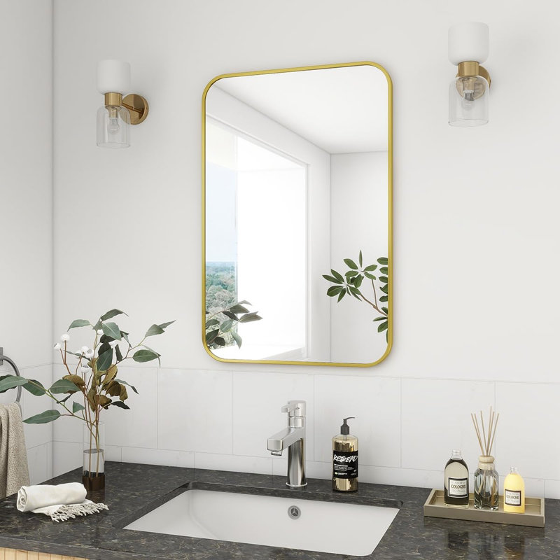 Miroir rectangulaire mural, 38,81 po x 26,52 po, Doré