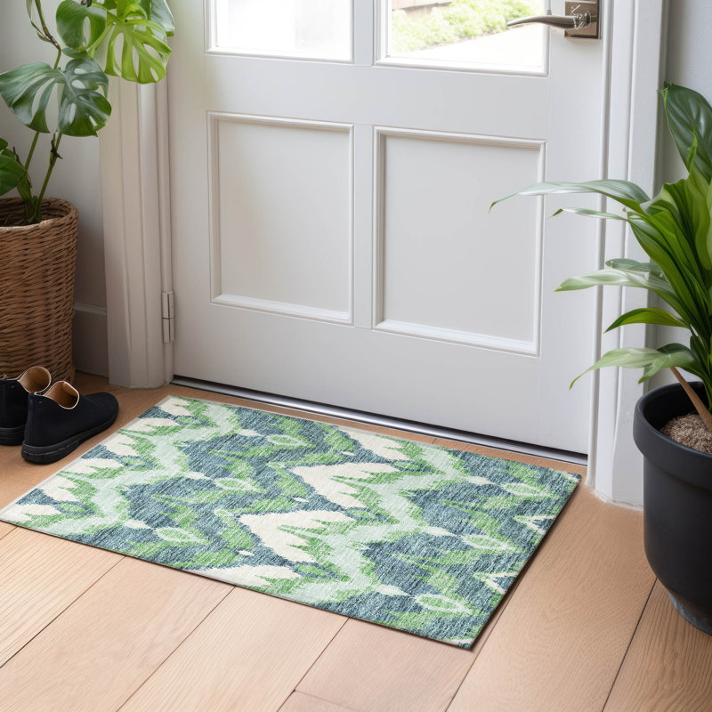 Premium Machine Washable Prisco Green Rug, Rectangle 1'8" x 2'6"