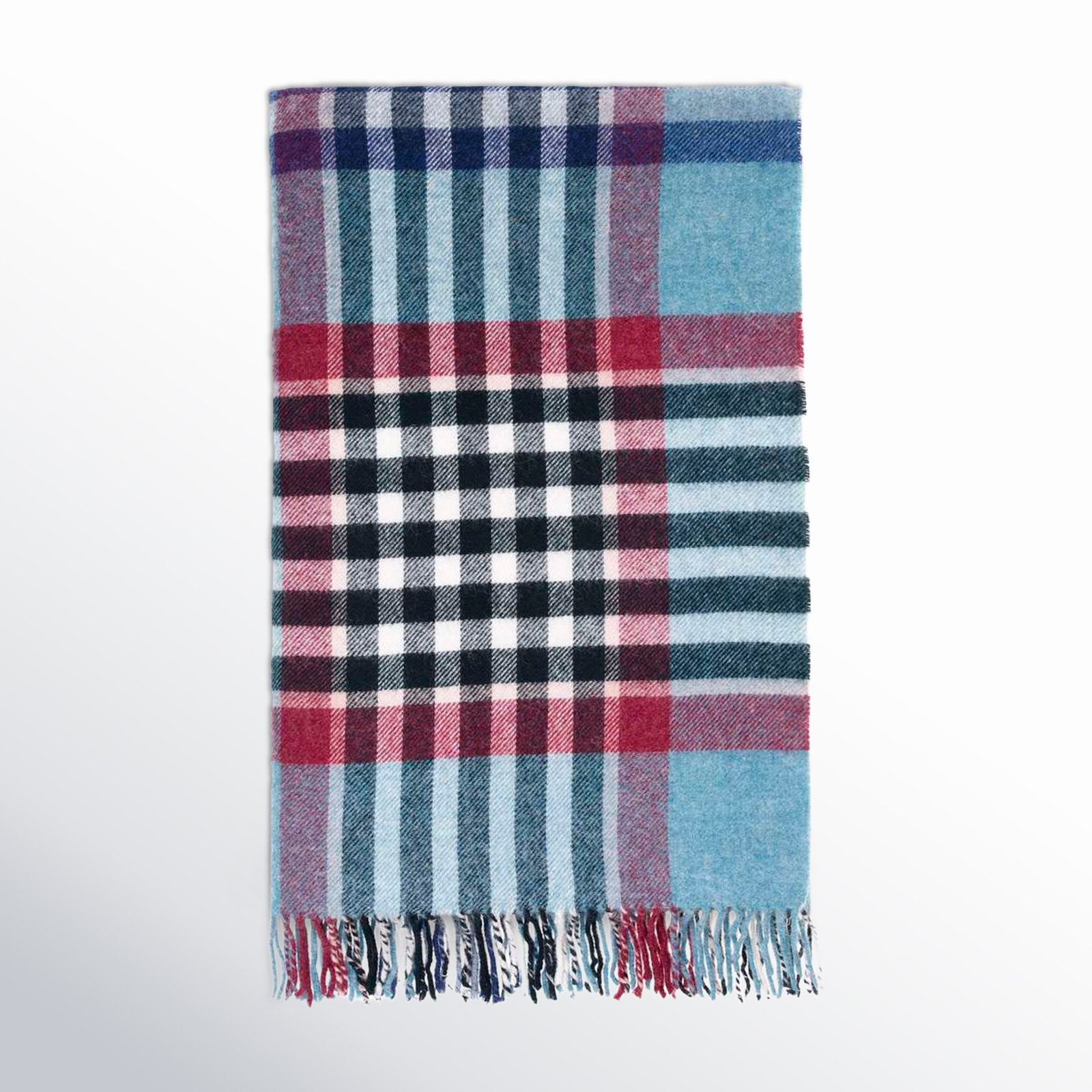 Shetland Wool Throw/Blankets Hand Woven Blanket, Blue/Gray/Red Geometric