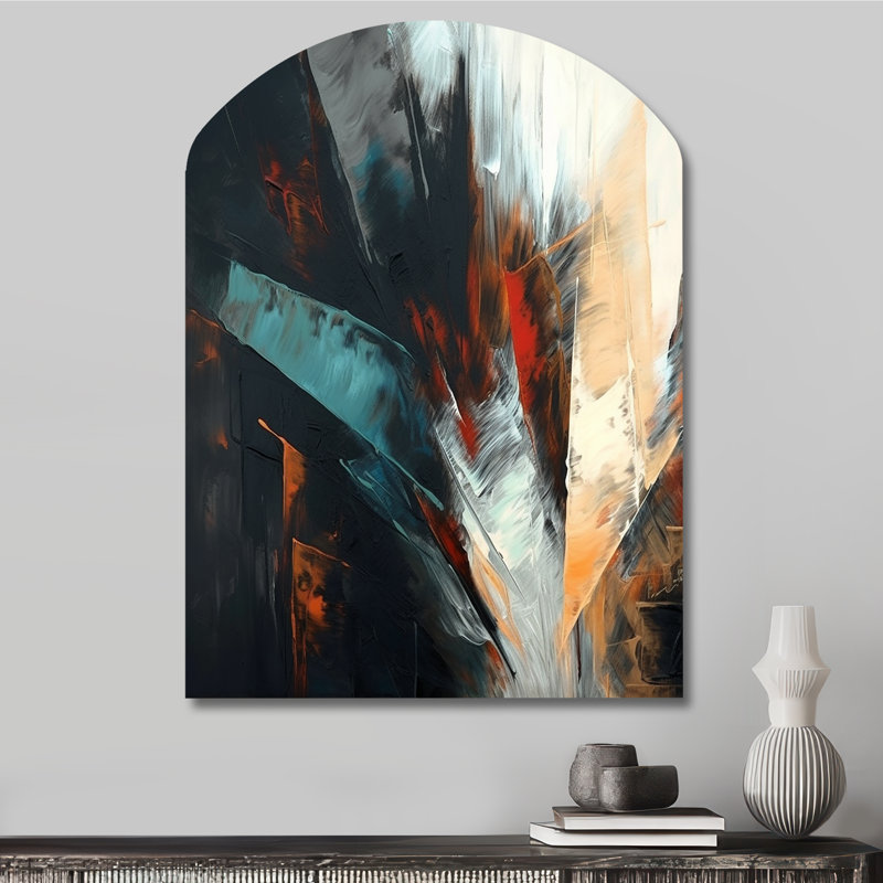 «Orange and Blue Abstract Mixed Colors II - Arch Abstract Minimalisme», art mural en métal, sculpture asymétrique